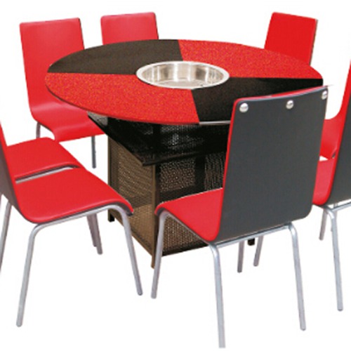 电磁炉专用燃气火锅桌 8人位红色燃气火锅桌，韩式烤肉火锅桌子