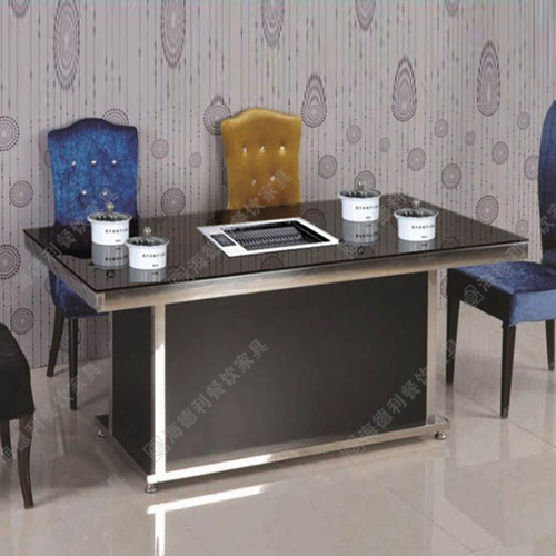不锈钢底座火锅桌桌 钢化玻璃电磁炉火锅餐桌