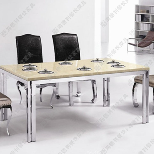 新款大理石火锅桌火锅店餐桌椅组合批发电磁炉不锈钢火锅桌餐桌