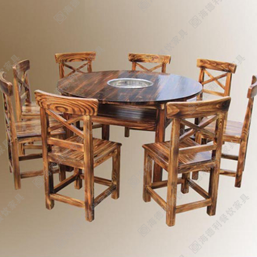 实木火锅桌 火烧木火锅桌价格 优质碳化木火锅桌批发