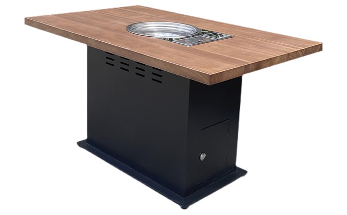 新款铁艺桌脚实木台面下沉式电磁炉火锅桌